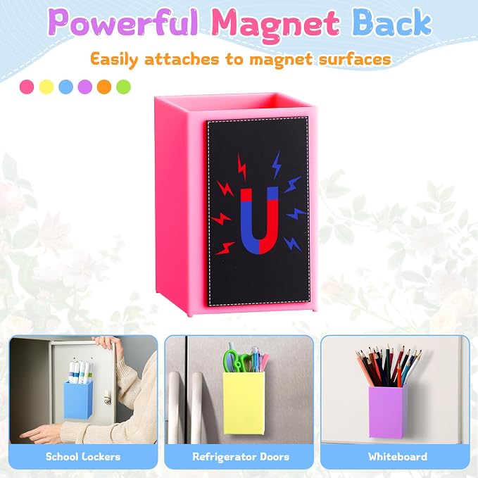 6 Pcs Classroom Magnetic Storage Boxes Magnetic Storage Containers Plastic Dry Erase Marker Holder Plastics Pen Holder for Refrigerator Whiteboard Home Office School Organizer Supply (Colorful)