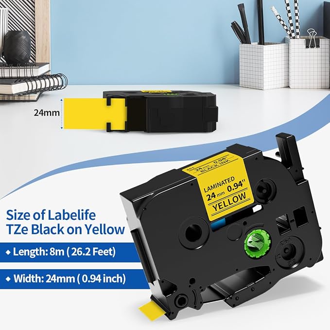 TZe-651 24mm Label Maker Tape Replace for Brother P Touch 1 Inch | TZe TZ Tape 24mm 0.94'' Laminated Yellow TZe651 TZ651 for Ptouch PTD600 PT-D610BT PT-P710BT Printer, 4-Pack Black on Yellow