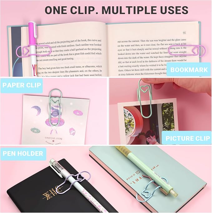 Pastel Heart Pen Holder Clips, 8 Pack Notebook Accessories for Journals | Cute pastel heart pen holder clips keep your pen within reach while adding charm to notebooks, journals, and planners