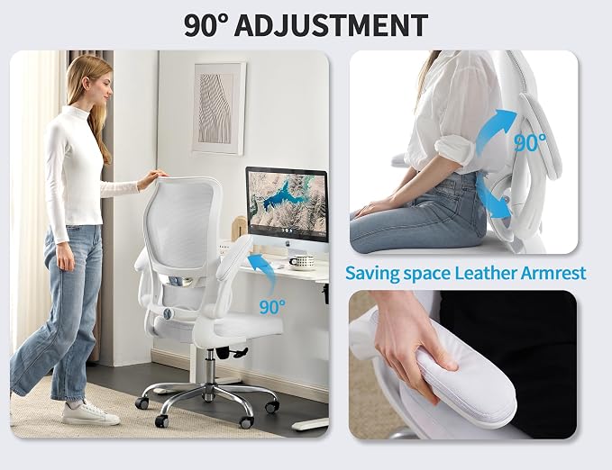 TRALT Office Chair Ergonomic Desk Chair - Gaming Chair with Lumbar Support | 330 LBS Home Office Desk Chairs , Reading Chair with Flip-up Armrests, Comfortable Computer Chairs (1, White)