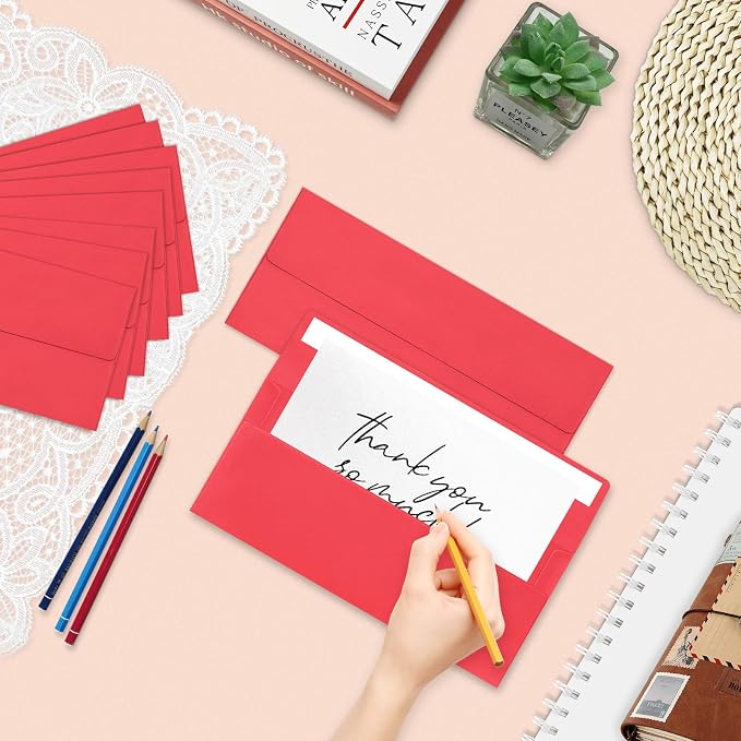 50 Pack Red #10 Business Envelopes, Christmas New Years Standard Envelopes Self Seal, Letter Size Mailing Envelopes for Checks Letters Invoices Birthday Graduation Wedding, 4 1/8 x 9 1/2 Inch