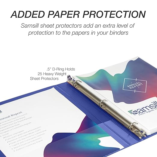 Samsill Durable 0.5 Inch Binder, D Ring Binder, Customizable Clear View Cover, Blue, 24 Pack, Each Holds 125 Pages