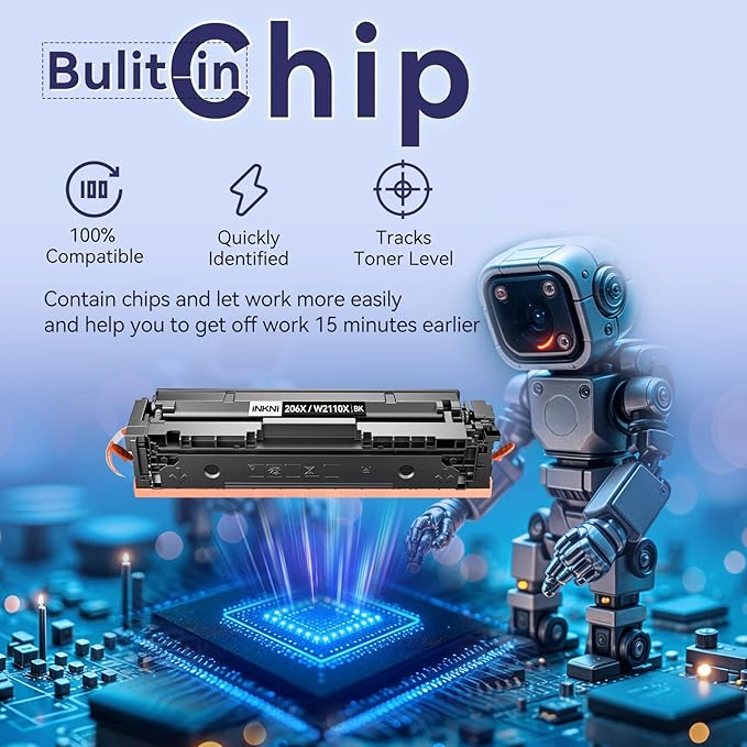 InkNI 206X Toner Cartridges 4 Pack - with Chip Compatible Replacement for HP 206X 206A for Color LaserJet Pro MFP M283fdw M283cdw M283fdn M282nw Pro M255dw M255nw Ink Cartridges W2110X W2110A