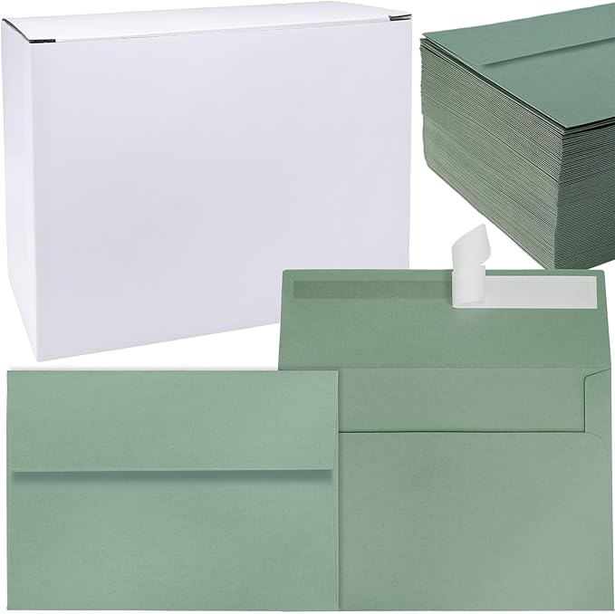 Winlyn 100 Pcs Sage Green A7 Invitation Envelopes 5 1/4 x 7 1/4 Square Flap Envelopes Self Seal 73lb for Wedding Shower Birthday Graduation Mailing Invitation Announcement 5 x 7 Greeting Cards Photos