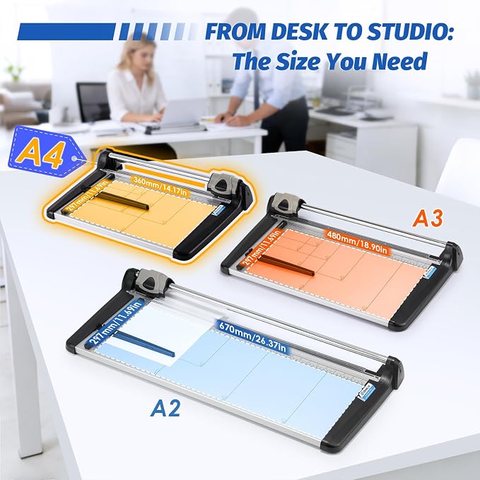 Rotary Paper Trimmer, 15 Sheets Heavy Duty Paper Trimmer, 360mm(14.17") Cutting Length, Commercial Grade Rotary Paper Cutter for Home/Office/School, Black & Silver | Sharp & Safe Blade, Effective for A4-A6 Size, Commercial Grade Rotary Paper Cutter for...