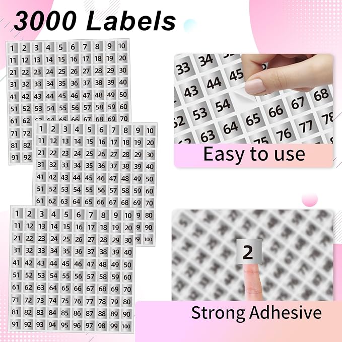 STARLIBOO 1 to 100 Consecutive Number Stickers, 0.4 inch Square Small Number Stickers Labels for Inventory, Storage, Organizing, Boxes, Bins, Toolbox, Locker (3000 Labels, Matte Silver)