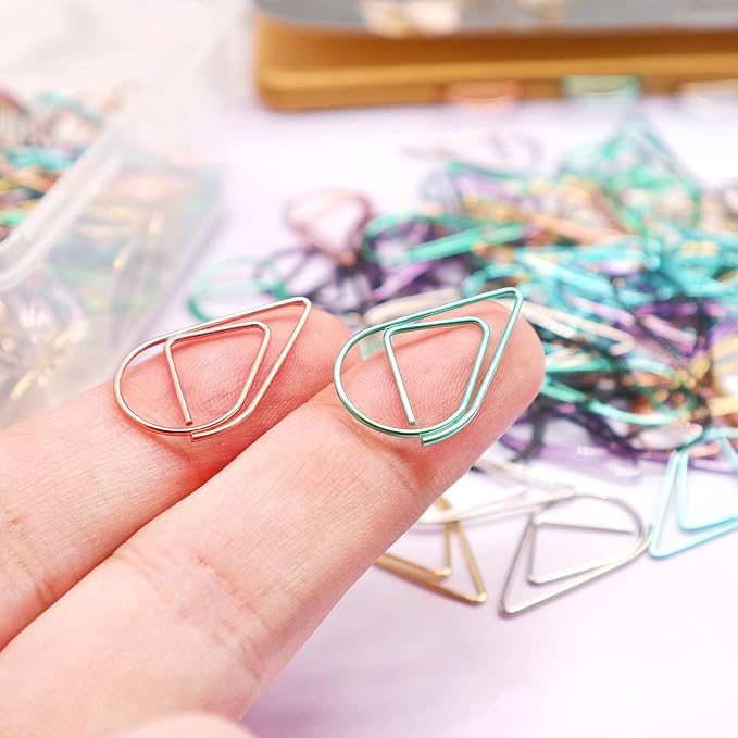 DEEDYGO 250 Pieces Multicolor Paper Clips Cute Drop-Shaped Stainless Steel Teardrop Paper Clips for Office School Supplies Wedding Scrapbooking Crafts Bookmarks Women Planners (1 inch)