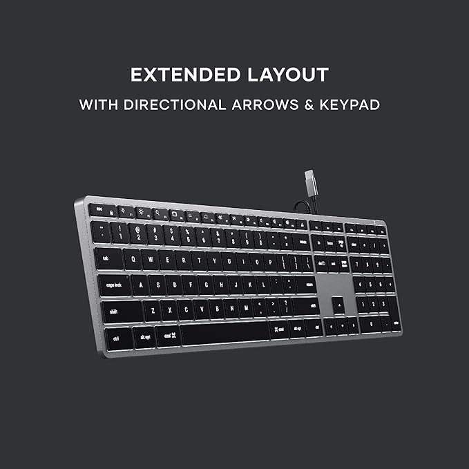 Satechi Slim W3 Wired Backlit Keyboard with Numeric Keypad, Illuminated Keys & USB C Connection, for MacBook Air/Pro M5/M4, iPad Air/Pro M5/M4/M3, iPad mini, Mac mini, iMac and More