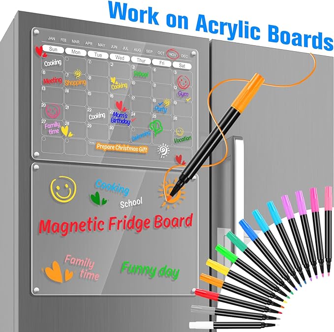 Liquid Chalk Markers for LED Drawing Note Board Acrylic Calendar Planning Board Clear Glass Dry Erase Whiteboard Window Mirror Christmas Holidays Painting, 14 Pack, 12 Vibrant Colors, 1mm Fine Points
