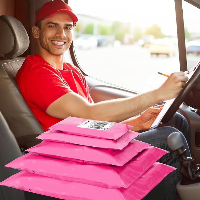 UCGOU 60 Pack Not Padded Hot Pink Poly Mailers Variety Pack, 6x9 Inch & 9x12 Inch & 10x13 Inch & 12x15.5 Inch & 14.5x19 Inch Mailing Bag, Self-sealing Adhesive Mailer Assorted Sizes for Small Business