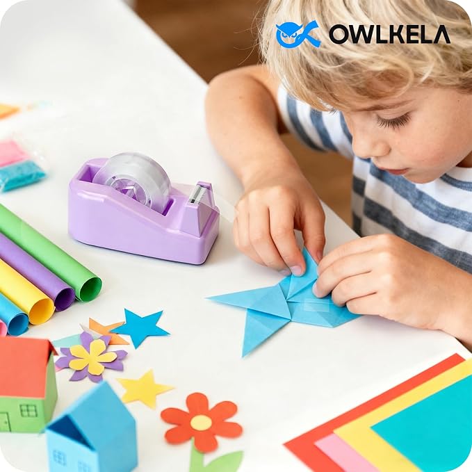 OWLKELA 1 Pcs Lightweight Desktop Tape Dispenser, Purple | Non-Skid Base, with 8Pcs Transparent Tape,Ideal for Office, Home, School