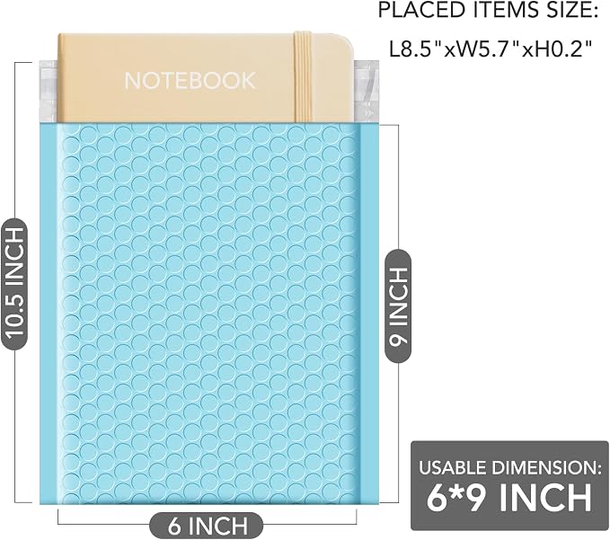 GSSUSA Light Blue Bubble Mailers 6x10" 600 Pack Padded Envelopes Self Seal | 6x9" Usable Size, Shipping Bags for Jewelry Makeup, Strong Adhesion, Tear Proof Waterproof, Small Business Package Supplies
