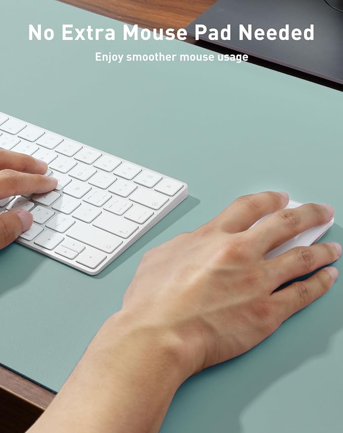Aothia Faux Leather Desk Mat - Large Mouse Pad, Non-Slip PU Leather Blotter, Waterproof Writing Surface for Office and Home (Light Blue, 42" x 17")