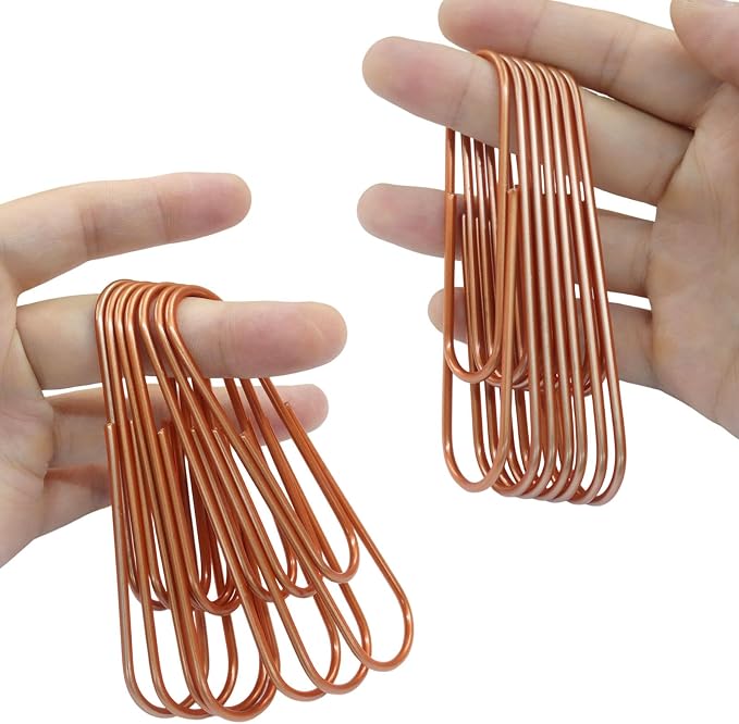 4 Inch Jumbo Paper Clips, Rose Gold, 15Pcs | Coated Large Reusable Big Paperclips for Office, School, Home Document Organizing
