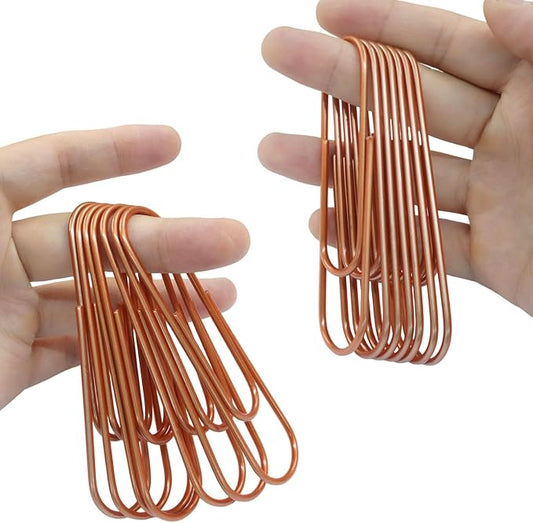 4 Inch Jumbo Paper Clips, Rose Gold, 15Pcs | Coated Large Reusable Big Paperclips for Office, School, Home Document Organizing