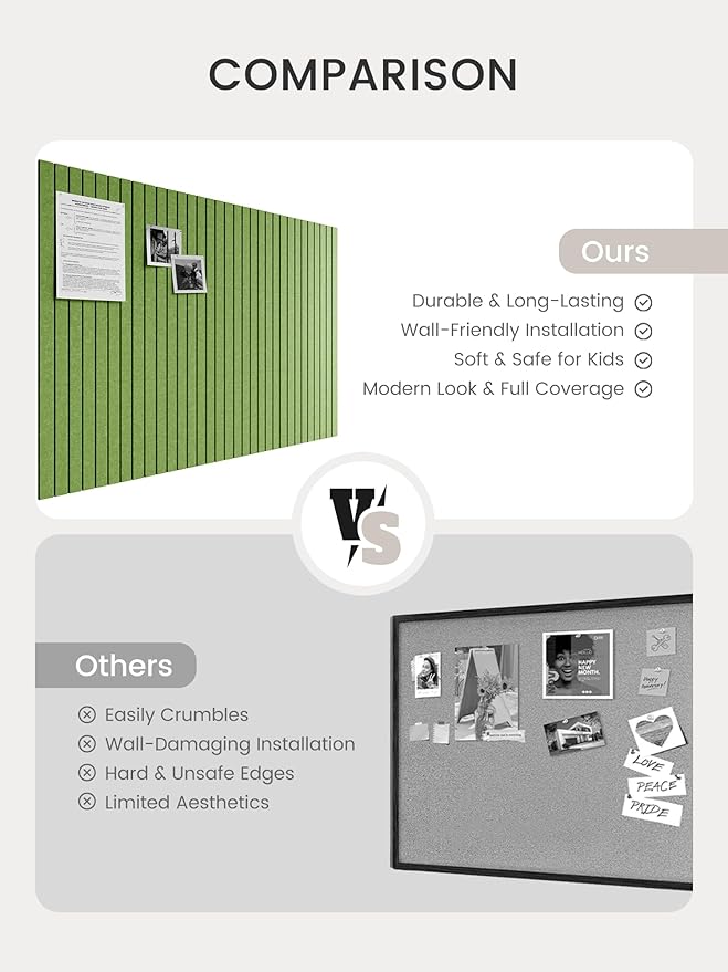 Bumusty Large Cork Board Alternative-48 x 36" Felt Bulletin Board Tiles, with 30 Pushpins, 70 Adhesive Tabs, 12-Pack Slat Wall Paneling, Cork Boards for Office Push Pin Board Felt Board-Kelly Green