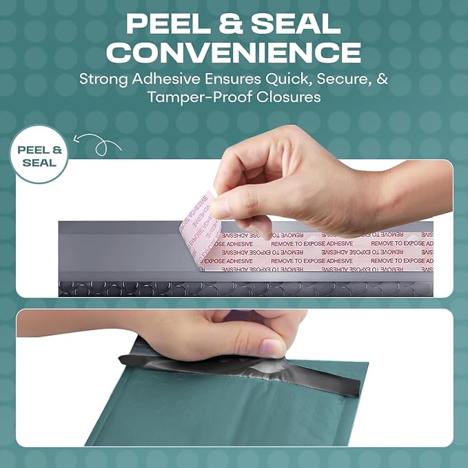 Green Bubble Mailers 12x15, Self Seal Poly Padded Envelopes, 100 Pack Bulk | Holds Clothing & Bulk Items, No Tape Needed, Cushioned Protection, Water-Resistant Poly, For Small Business Shipping