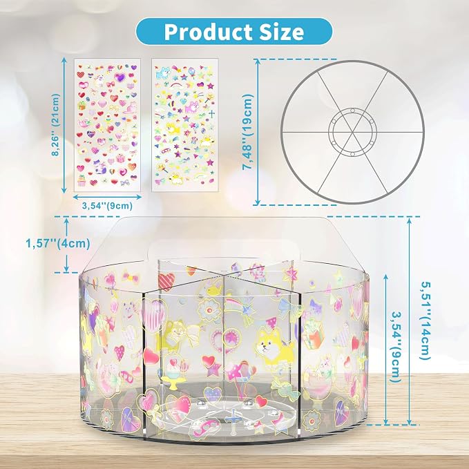 Acrylic Pen Holder for Desk Organizer Holder with 2 Adhesive DIY Stickers | Marker Holder Organizer with 2 Cute Sticker, 360 Degree Office Supply Organizer Clear Pencil Holder for Kid 6 Compartments