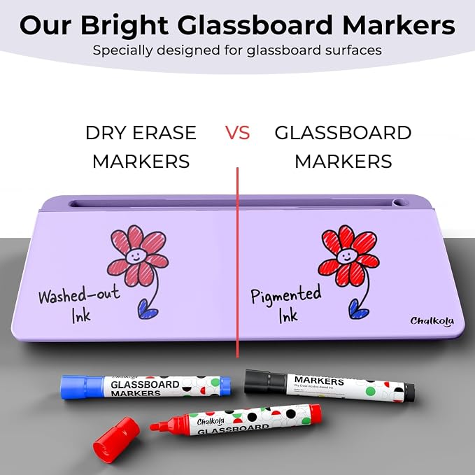 Chalkola Lavender Glass Desktop Whiteboard with Storage + 3 Markers | Dry Erase Board, Work Desk Organizers, Computer Keyboard Stand, Home Office Supplies for Women, Accessories, Workspace Buddy