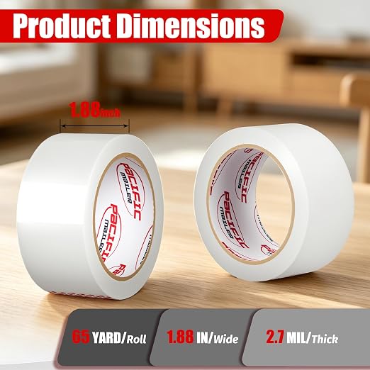 Pacific Mailer Clear Packing Tape, 1.88" x 65 Yards, 2.7 Mil, 6 Rolls Clear | Heavy Duty Strong Adhesive Shipping & Moving Tape for Storage and Warehouse Packaging