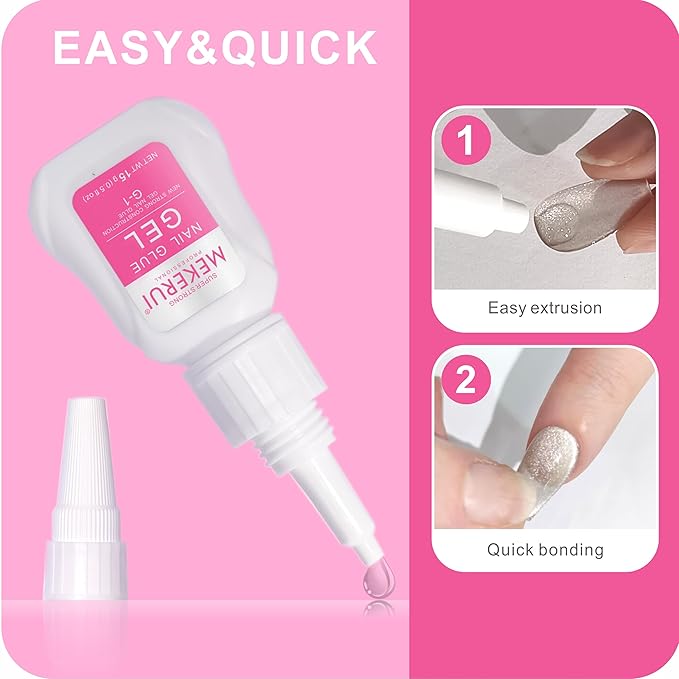 Nail Glue Gel 2 Pack – Super Strong Press On Nail Glue, Air Dry in 7 Seconds, No UV Lamp Needed, Thick Gel Formula for Long-Lasting False & Press-On Nails