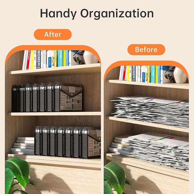 7 Pack Plastic Expanding File Folder, Fit Legal / B4 Size, Black | Transparent Envelopes with Snap Closure, No Dividers, Large Capacity, Black File Folder Organizer Holder, Bills&Taxes