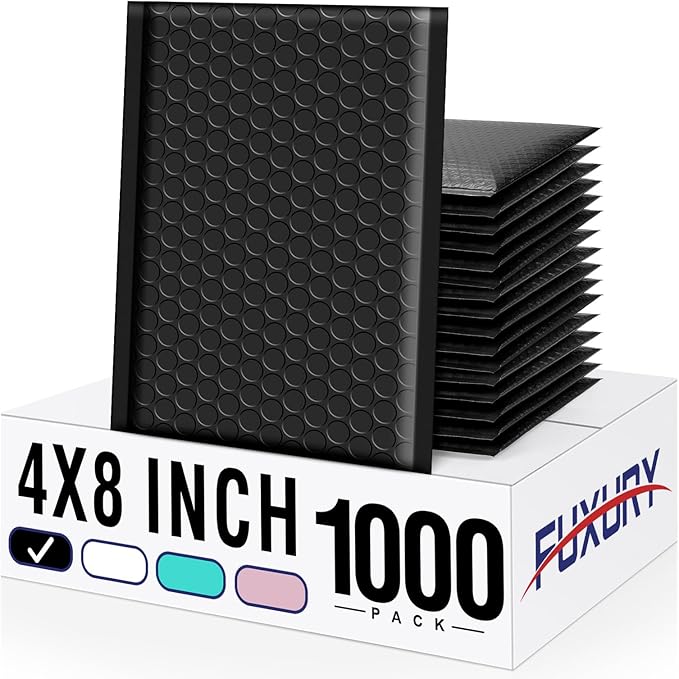 Fuxury Black Bubble Mailers 4x8" Padded Envelopes 1000Pack Strong Adhesion Thick Padded Mailers for Small Business Mailing Small Items,Jewelry,Makeup