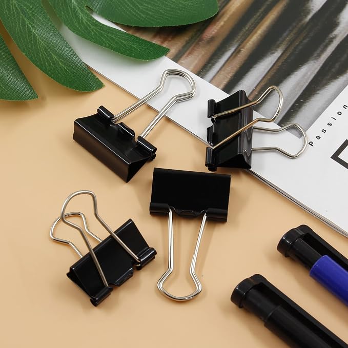 40 Pack 1" Black Binder Clips, 12mm Capacity Metal Office Clamps | Metal Paint-Plated, 25mm Wide 12mm Capacity, For Paper Document Photo Album School Office Home