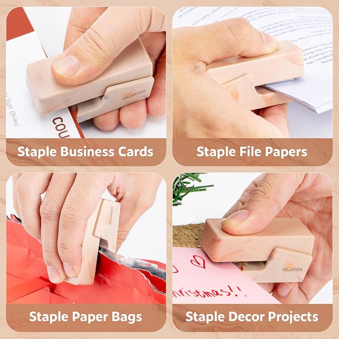 NUSIGN Mini Stapler with 830 Staples, Small Cute Desk Staplers, 25 Sheet Capacity, Fluid Brown