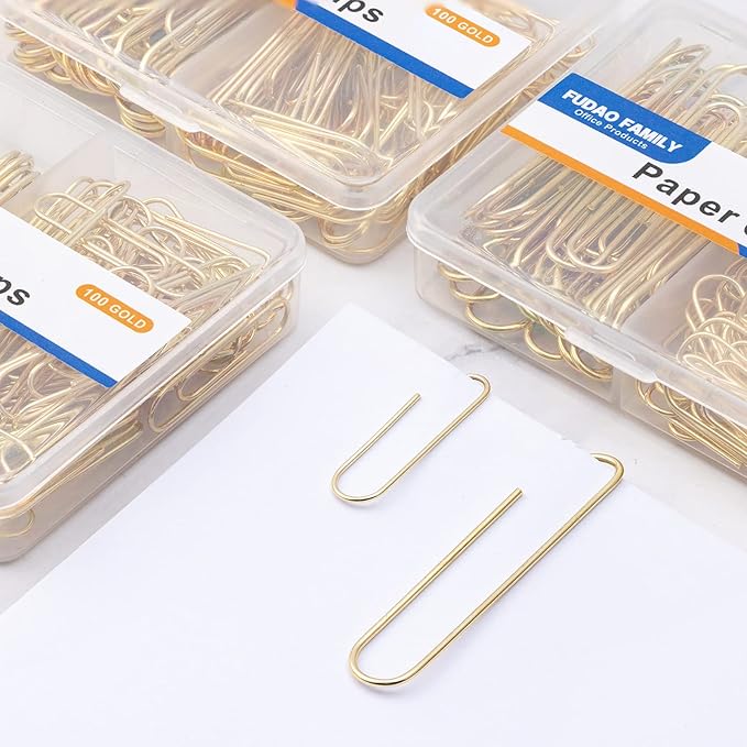Paper Clips Assorted Sizes, Large PaperClips, Small PaperClips, Paper Clip, 300 Gold Paper Clips, (3 Boxes of 100 Each)