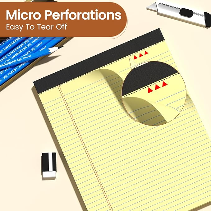 Legal Pads 8.5 X11, Narrow Ruled Notepads, 2 Pack, 50 Sheet/Pad, Yellow Legal Pads, Tear Off Notepad, Perforated Writing Pad, Notebook Paper College Ruled, Notepads for Office Home School, Notepad