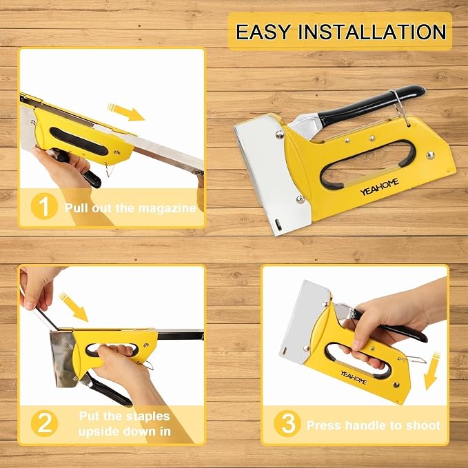 YEAHOME T50 Heavy Duty Staple Gun Kit, Upholstery Staple Gun with 6000 T50 Staples of 1/4, 3/8, 1/2 Inch, Manual Stapler Gun for Wood, Crafts, Wall, DIY & Professional Use