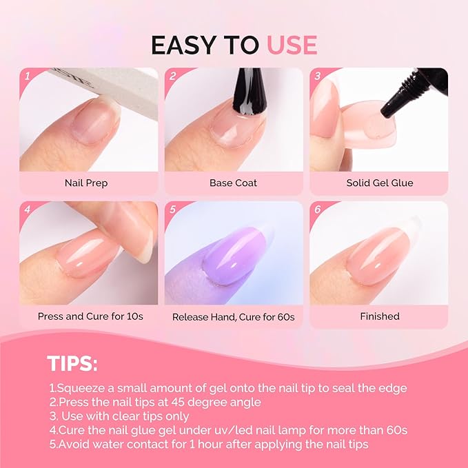 MelodySusie 2Pcs*20g Solid Nail Glue Gel, Super Strong & Long Last Soft Gel Nail Tips Glue for Acrylic Fake Nails, 3D Nail Art, Nail Gem, Soak off UV & LED Lamp Needed, Home DIY & Salon