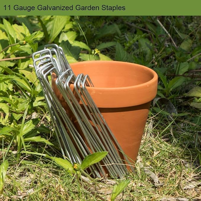 Landscape Staples 6 Inch Galvanized Anti-Rust Garden Stakes 11 Gauge | 50 Pack Sod Yard Pins Heavy Duty Lawn Stake for Fence, Weed Barrier Fabric, Ground Cover, Ground Decorations, Chicken Wire