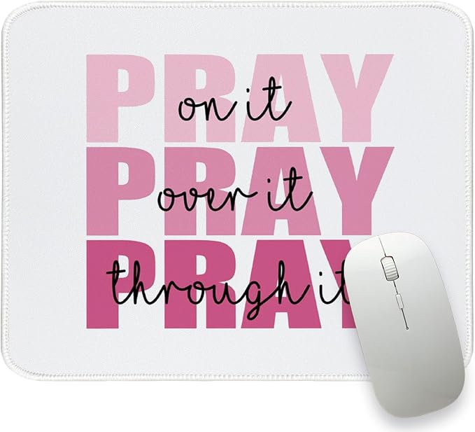 UTELKA Pink Mouse Pad Aesthetic Christian Small Mouse Pads 10.2x8.2 | Pray Over It Pray Through It, Religious Jesus Mousepads For Office, Scripture Church Gifts For Women,Christian Office Decor