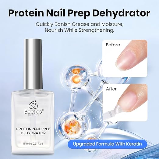 Beetles 3Pcs 15ml HEMA-Free Nail Prep & Glue Set, Professional Protein Nail Prep Acid-Free Dehydrate Bond Primer, TPO Free 9 in 1 Glue Gel for Nail Tips Clear Press On Nails Extension