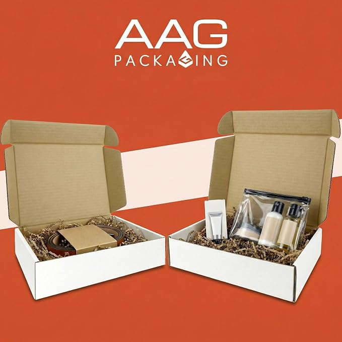 Corrugated Shipping Box Mailers, Kraft Brown, Triple-Layer Board Secure Slot Closure (White, 9"x6.5"x2" / Set of 20)