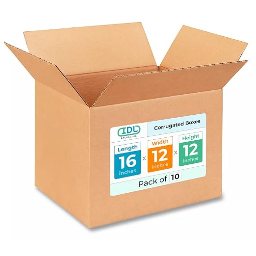 Medium Shipping & Moving Boxes 16x12x12 inches (10-Pack) - Extra Strength 200 lb vs Regular - Corrugated Boxes for Packaging Moving and Delivering - Box for Moving - Square Box by IDL Packaging | Extra Strength 200 lb vs Regular - Corrugated Boxes for ...