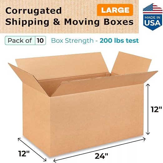 Large Shipping & Moving Boxes 24x12x12 inches (10-Pack) - Extra Strength 200 lb vs Regular - Corrugated Cardboard Boxes Moving - Large Shipping Box for UPS, FEDEX - Packing Box by IDL Packaging | Extra Strength 200 lb vs Regular - Corrugated Cardboard ...