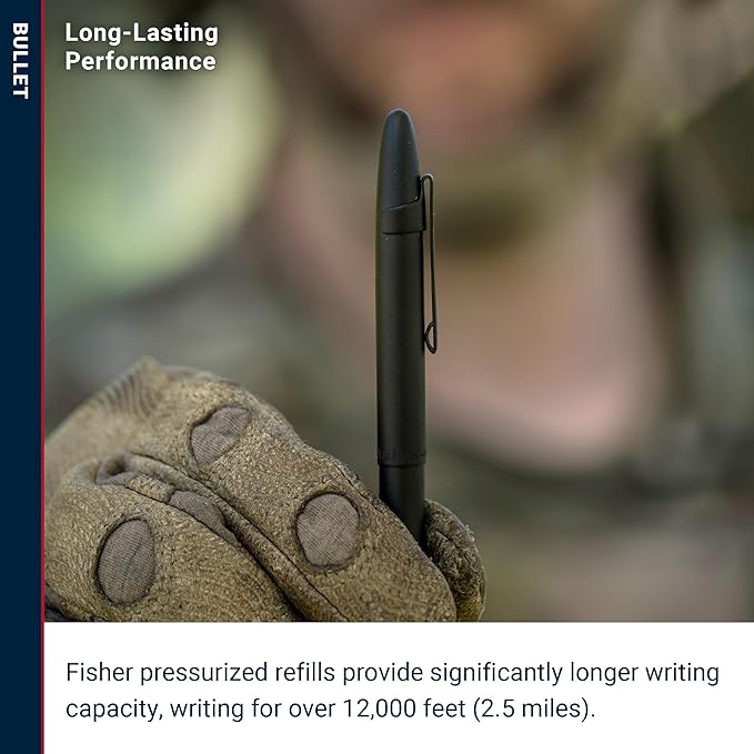 Fisher Space Pen Matte Black Bullet Pen, Pressurized Ballpoint Pen, Compact Size, Writes Upside Down, Extreme Temperatures, Smooth Black Ink, Medium Point, Pocket Clip, Made in the USA
