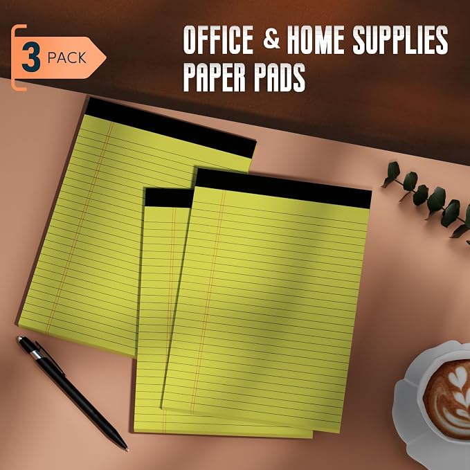 Yellow Legal Pads 8.5 x 11 Note Pads, 3 Pack Yellow Legal Notepads 8.5 x 11 | Wide Ruled Writing Paper Pads, Perforated Legal Note Pad 30 Sheets Per Lined Paper Yellow Notepad for Taking Notes, Reminders
