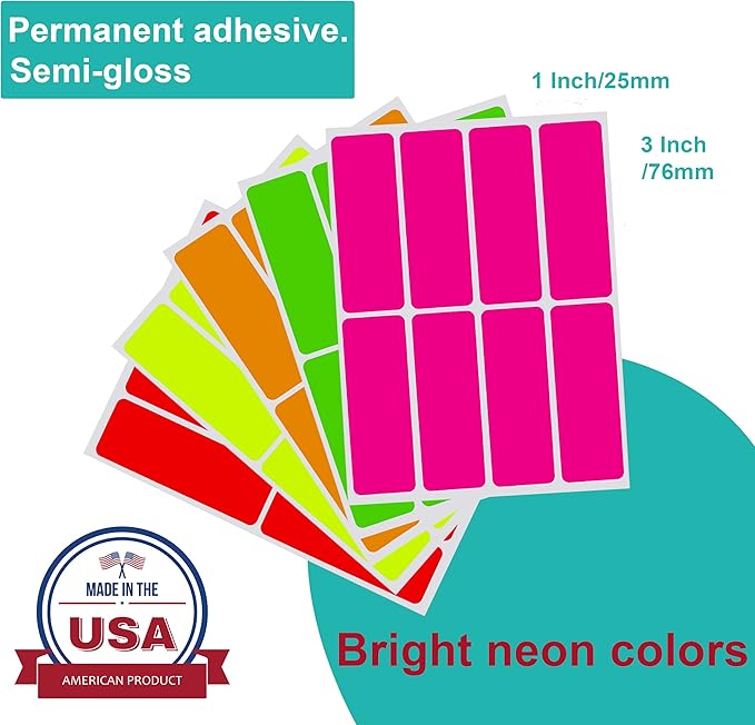 Royal Green Color Coding Labels neon 3 inch x 1 inch Rectangular Stickers in Bright Colors/Yellow/Pink/Orange/Green/Red - 160 Pack