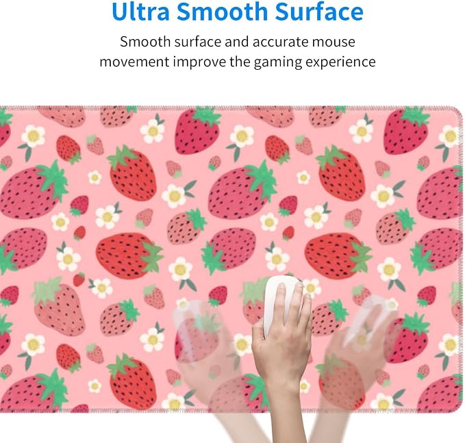 Strawberry Mouse Pad XL Large Mousepad Non Slip Rubber Base Desk Mat for Laptop Computer Gaming 31.5" X 12"