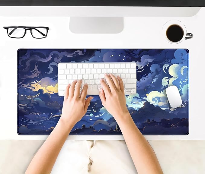 Pastel Large Mouse Pad Blue Desk Mat Aesthetic Sky Kawaii Gaming Mouse Pad XXL Keyboard Computer Mat Cute Desk Decor Office Gift 31.5 X15.7 in