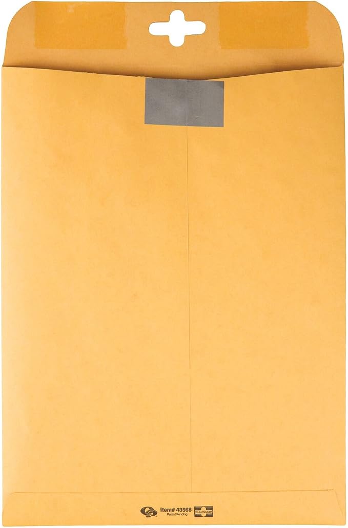 Quality Park 9 x 12 Postage Saving ClearClasp Envelopes, with Reusable Redi-Tac Closure & Gummed Flap, 28 lb Kraft Paper, 100 per Box (QUA43568) (Pack of 5)