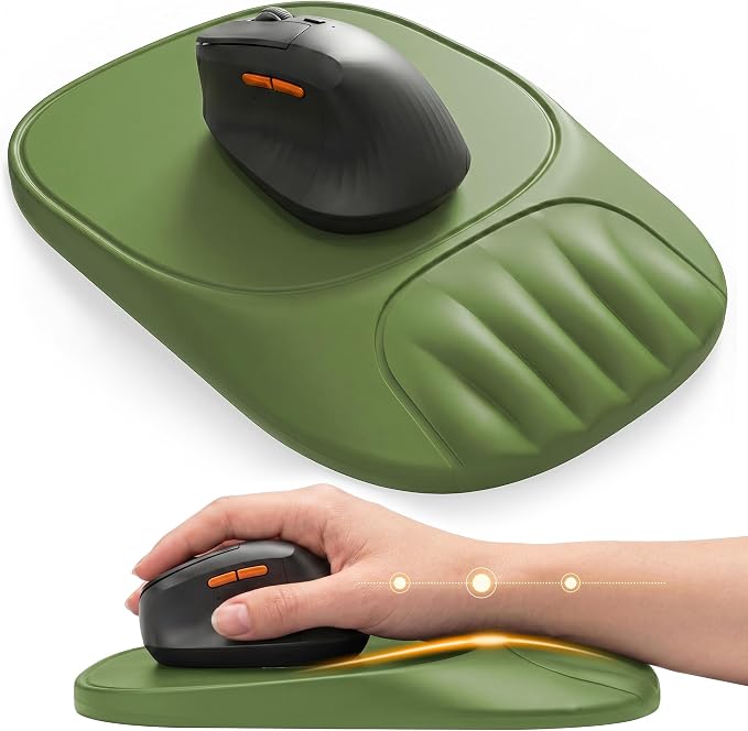 Ergonomic Mouse Pad with Wrist Rest, Sloped Memory Foam Mousepad with Wrist Support, Cooling Channels, Non-Slip Base, Smooth Lycra Surface for Office, Gaming & Home Desk (Sage Green)