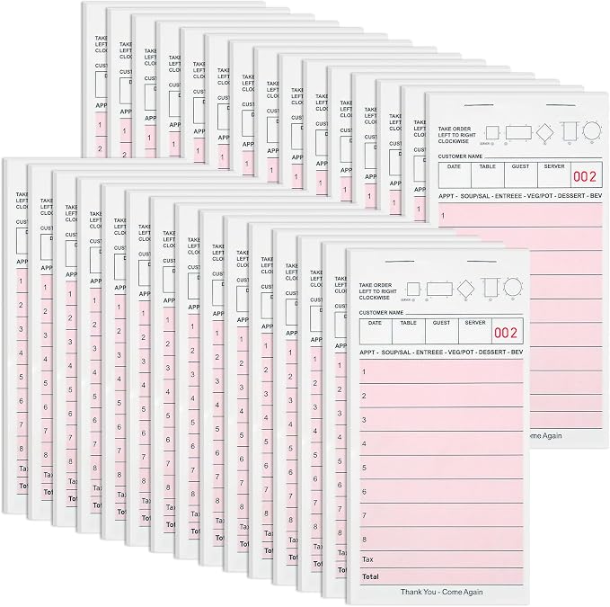 ZPARIK Server Note Pads, Pink Guest Checks Books for Servers, 30 Pack | 50 Sheets Per Pad, Server Pads, Total 1500 Sheets Server Paper, Waitress Notepads for Restaurants
