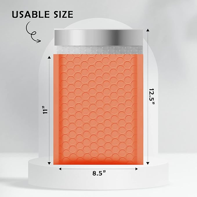 Yens Poly Bubble Mailers 8.5x12 25 Pack Orange Waterproof Self Seal Adhesive Shipping Bags, Cushioning Padded Envelopes for Shipping, Mailing, Packaging Usable 8.5x11