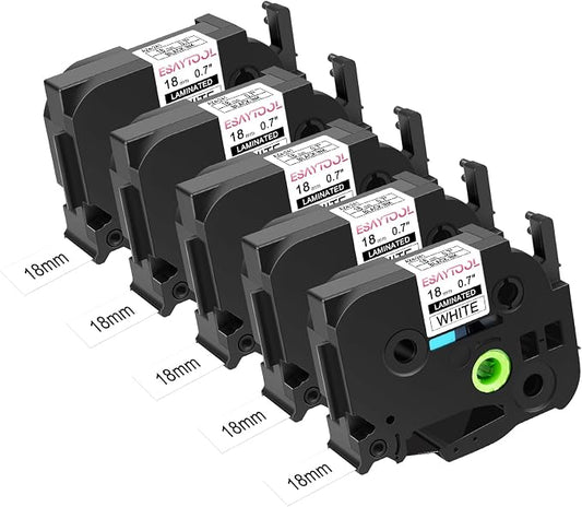 5 X Compatible with P-Touch TZe-241 AZE-241 TZ-241 Black on White 18mm 0.7'' Laminated Label Tape Replacement for Ptouch PT-1300 PT-2030 PT-300 PT-D400AD PT-E550W PT-P950NW Label Maker