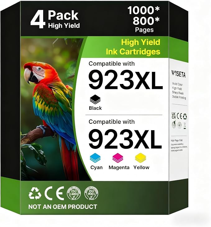 923XL 923 Ink Cartridges Combo Pack | Black Cyan Magenta Yellow Ink Cartridges (4-Pack) Works with HP OfficeJet Pro 8130e 8135e 8138e 8139e 8125e 8122e 8120 8124e